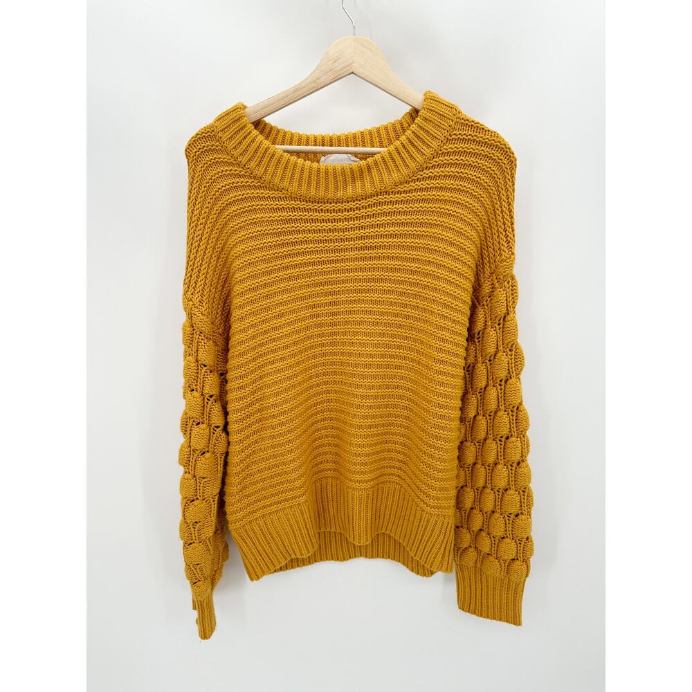 Elodie Women Large Orange Chunky Knit Bubble Sleeve Pullover Sweater CSSR2072